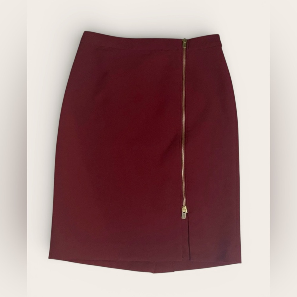 Talbots Maroon Wine Skirt With Gold Side Zipper